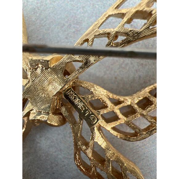 Vintage Bow Bolo Tie Women’s Gold Tone Lapel Pin/ Diamond Pattern - Picture 3 of 6